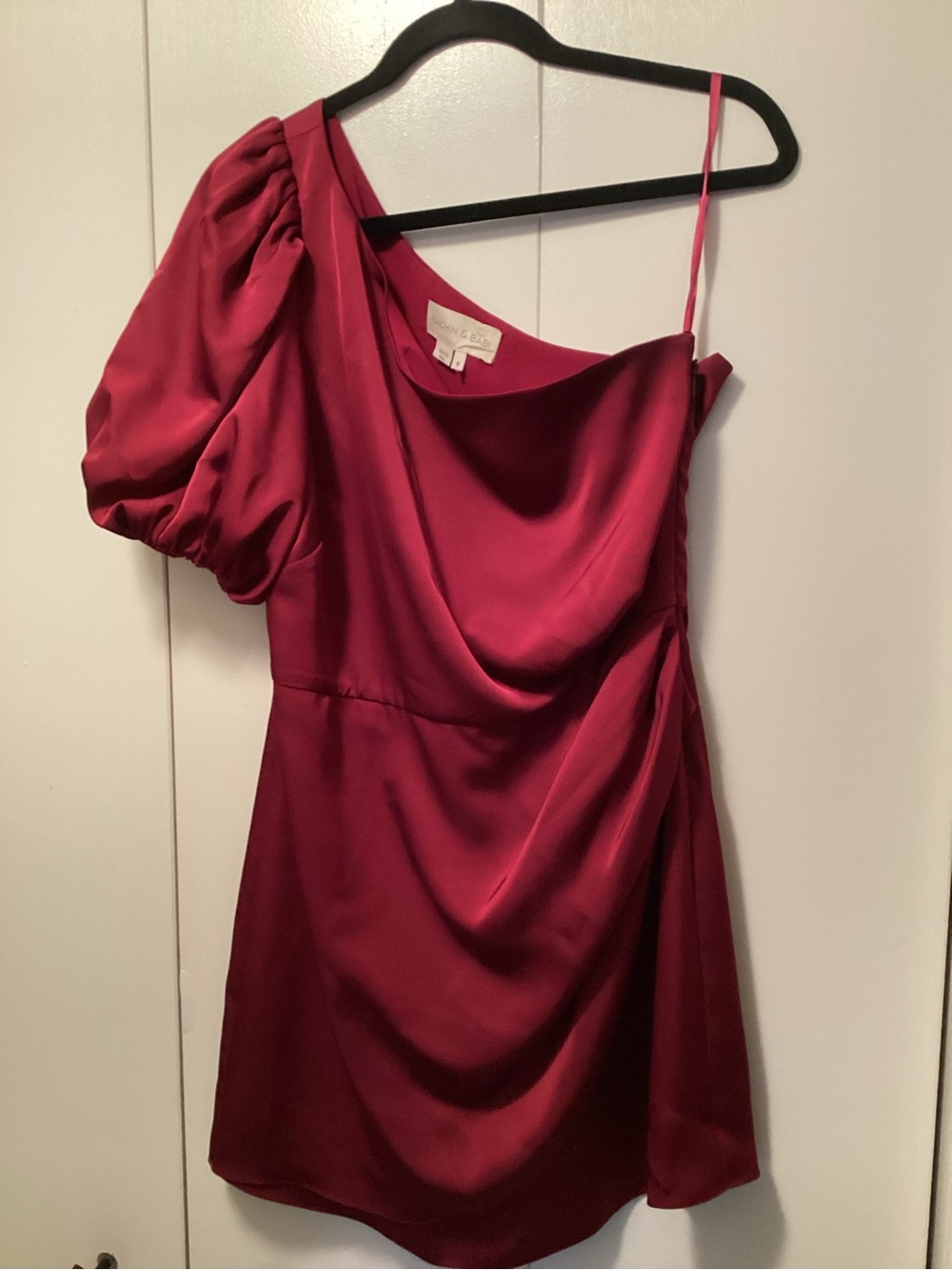 Sachin + Babi One-Shoulder Satin Dress in Bordeaux